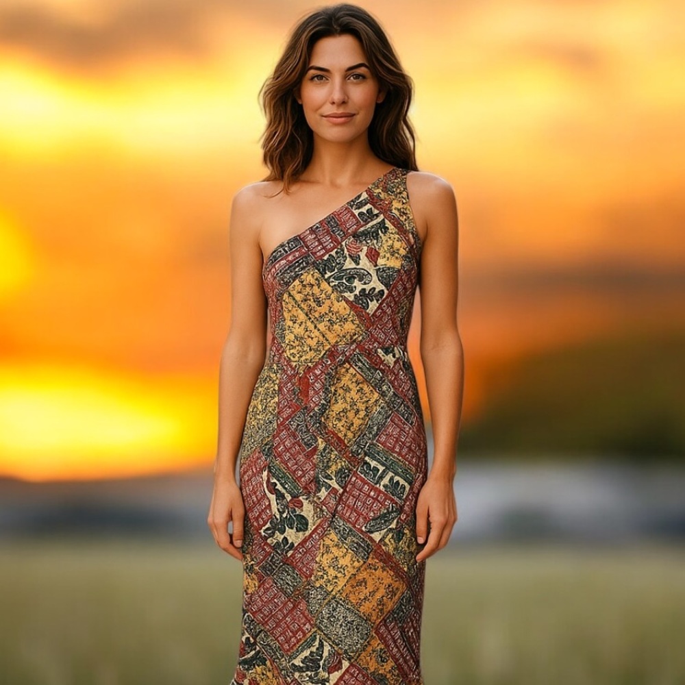 Orderplus one shoulder colorful maxi dress